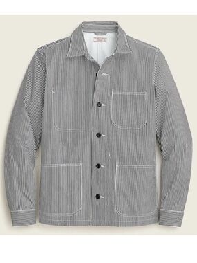 Wallace & Barnes Duck Canvas Utility Chore Striped Shirt Jacket Sz Lar